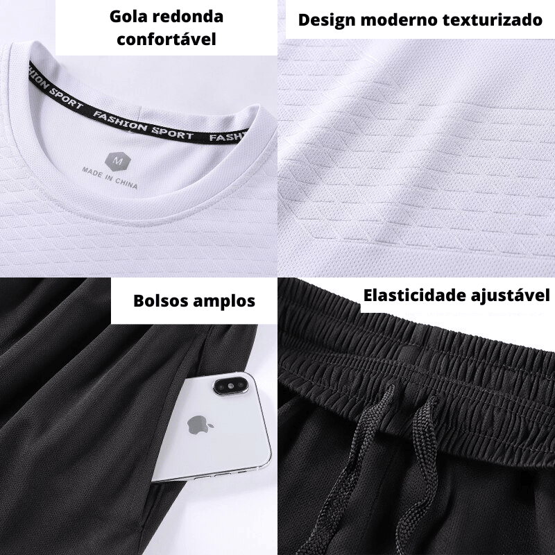 Conjunto Esportivo Masculino Camiseta e Calção com Secagem Rápida