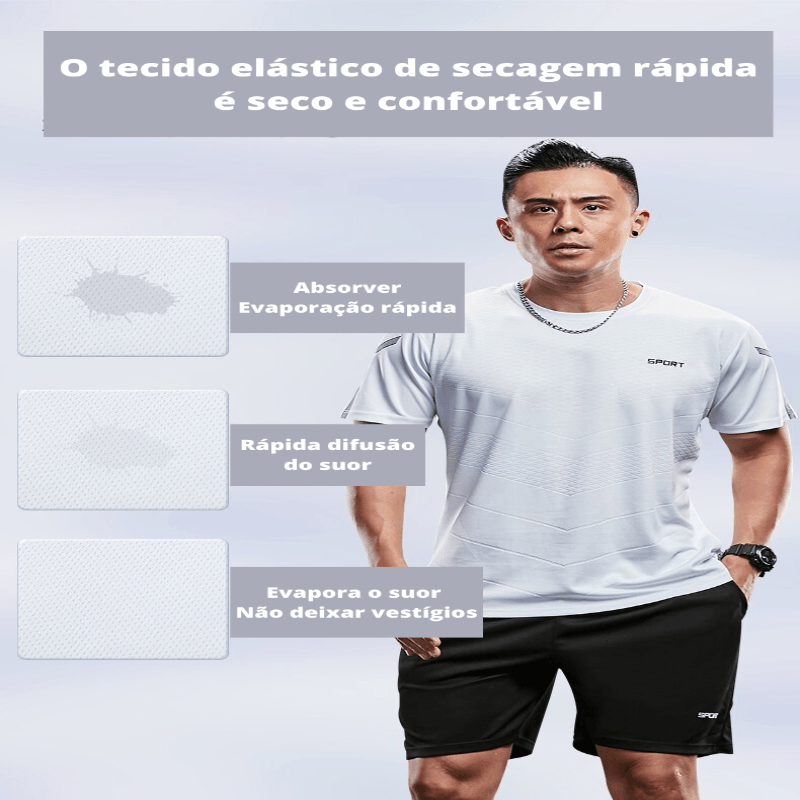 Conjunto Esportivo Masculino Camiseta e Calção com Secagem Rápida