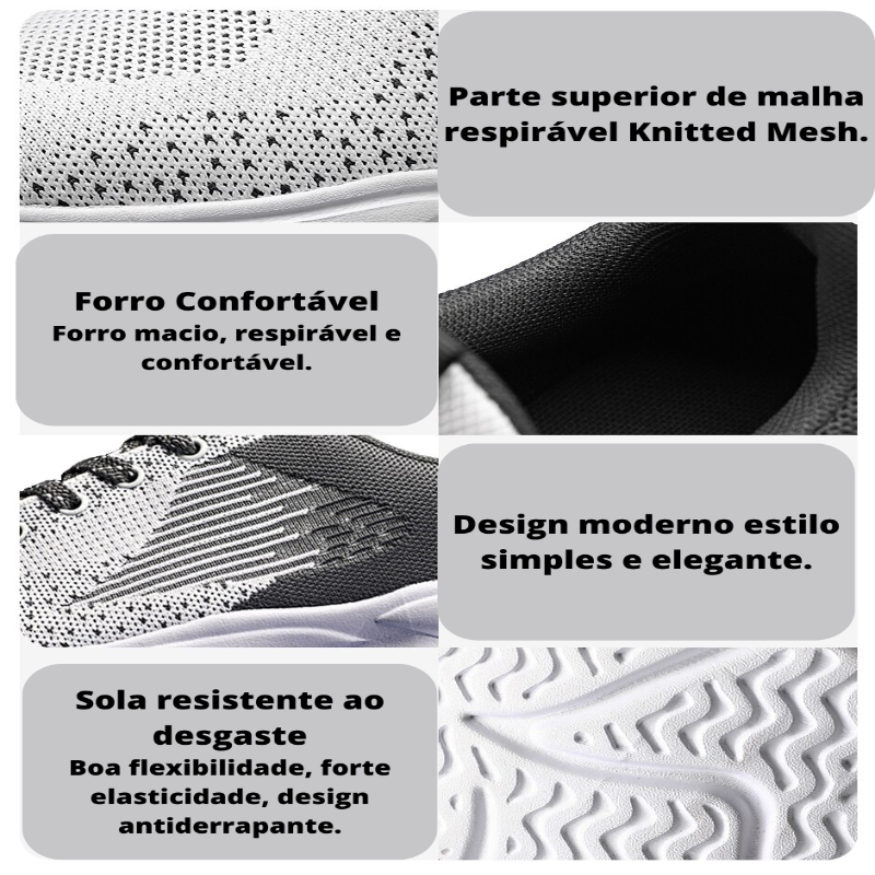 Tênis Masculino para Caminhada Confortável Knitted Mesh